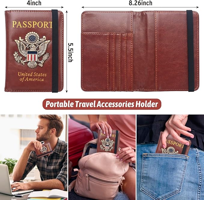 RFID Passport Holder Wallet for Women Men Travel, Leather US Passport Cover Case - Image 3