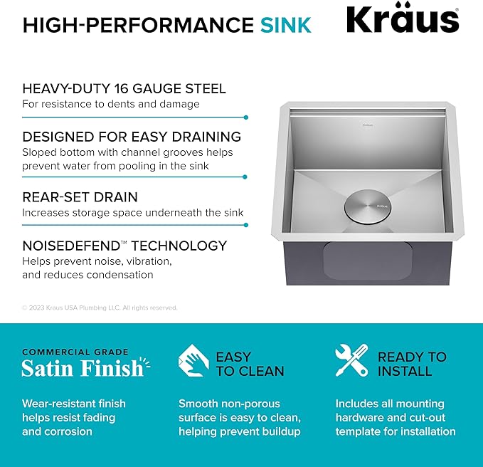 KRAUS Kore 17-Inch Undermount Workstation 16 Gauge Single Bowl Stainless Steel - Image 13