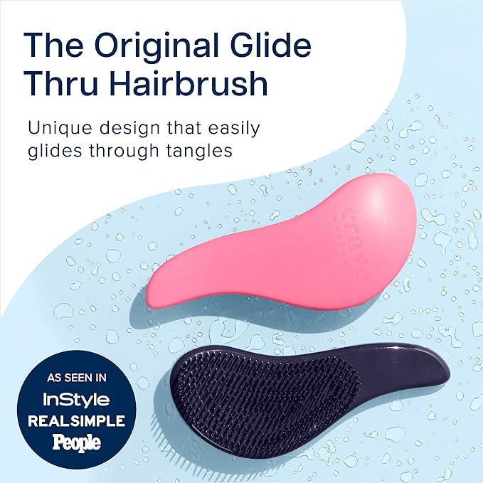 Crave Naturals Glide Thru Hair Brush - Detangler Brush for Curly, Straight, Wet or Dry Hair - Gentle Detangling Brushes for Adults, Kids, Toddlers - Hair Accessories for Women, 7.5x3" - Pink