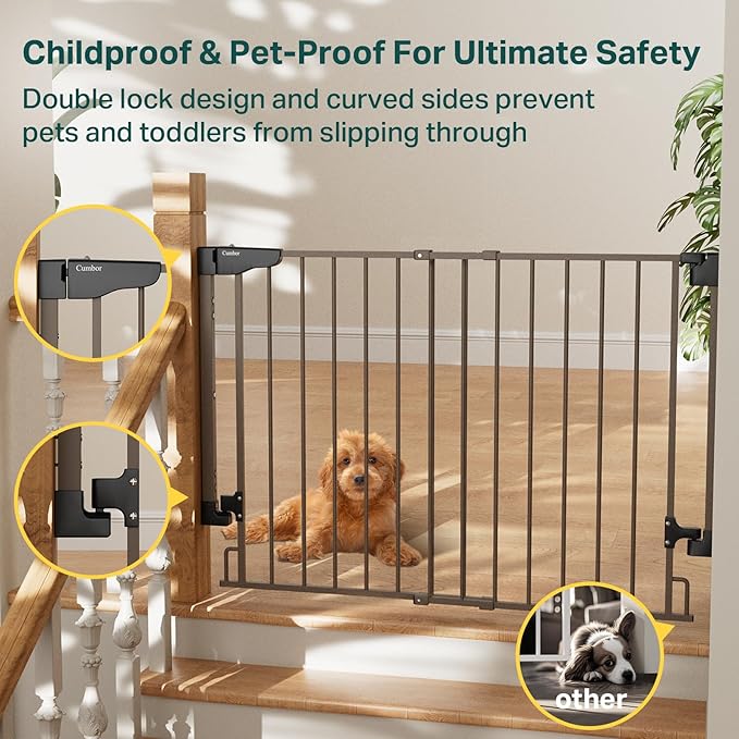 Cumbor 29.2–43" Baby Gate for Stairs, Wall-Mounted, Expandable No Bottom Bar - Image 5