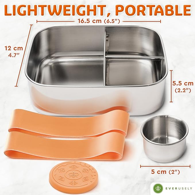 Everusely - Bento Box - Orange, 27oz / 0.8 L - Stainless Steel Lunch Box - 3 - Image 2