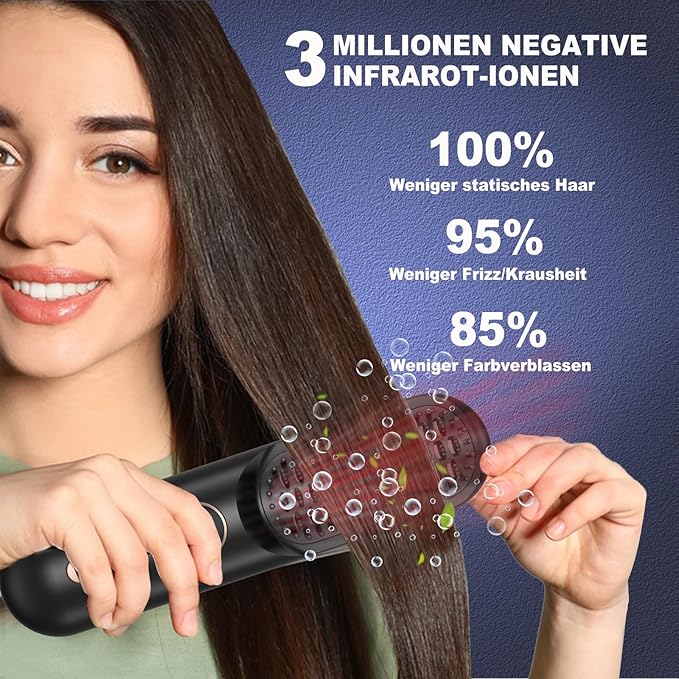 Cordless Hair Straightener Brush, Portable Mini Hair Straightening Brush for Travel, Rechargeable 9000 mAh USB-C, Lightweight Anti-Scald Heated Styling Tools & Appliances (Black)