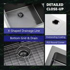 Comllen 25 x 22 Inch Drop In Black Kitchen Sink, Topmount 16 Gauge Stainless - Image 7
