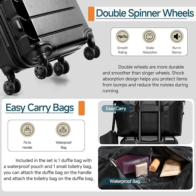 Hoteel Luggage Sets 3 Piece, ABS+PC Hard Shell Expandable Suitcases - Image 6