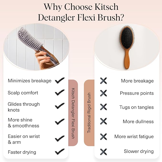 Kitsch Hair Brush Detangler – Flexi Flow Hair Brush for Women, Men & Kids | Detangling Brushes for Curly Hair with Bendable Frame, Bounce Curl Defining Brush for Wet or Dry Strands - Soft Violet
