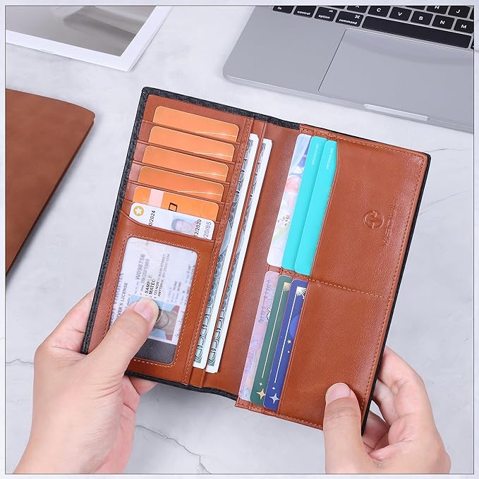 VISOUL Mens Billfold Long Checkbook Wallet Leather - Image 7