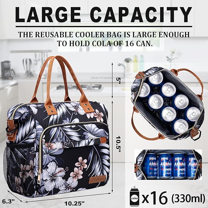 Hibiscus Lunch Box for Women Adult Insulated Lunch Bag Ladies Lunch Tote Bag - Image 3