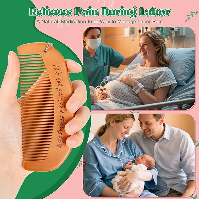 Arrozon 2 Pcs Labor Comb & Massage Roller Ball Kit, Birthing Pregnancy and Hospital Bag Must Haves, PostPartum Home Delivery Essentials, Wooden Birth Comb Pain Relief Baby Shower Gifts for Mom