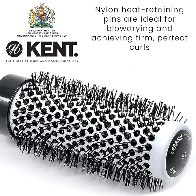 Kent KS30 Nylon Radial Salon Hair Brush With Heat Reflecting Core (33mm Diameter) - For Styling, Straight Blow-Dry, and Easy Curling