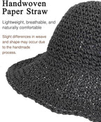 Womens Wide Brim Straw Sun Hat Foldable Floppy Crochet Beach Hat - Image 3
