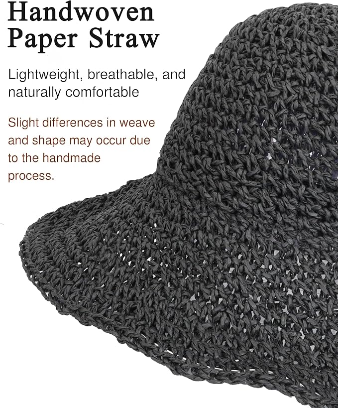 Womens Wide Brim Straw Sun Hat Foldable Floppy Crochet Beach Hat - Image 3