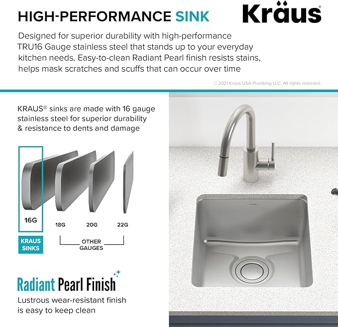 KRAUS Dex 17-Inch Undermount Single Bowl TRU16 Gauge Stainless Steel Kitchen - Image 4