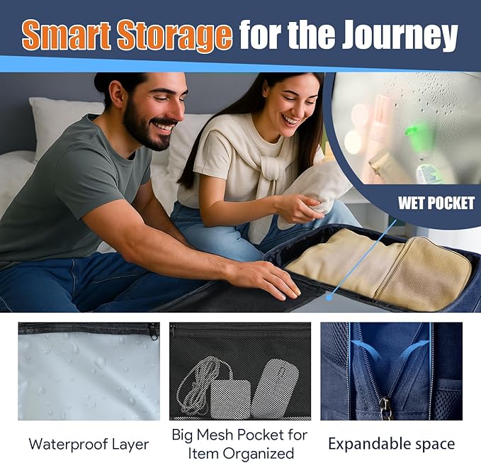 55L Travel Backpack, Extra Large Laptop Backpack, Carry On Backpack, Expandable - Image 7