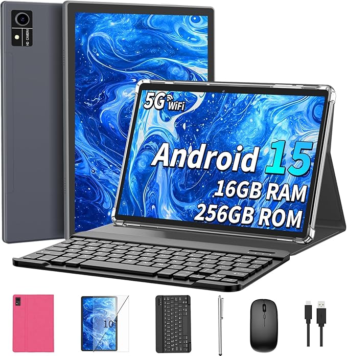 Android 15 Tablet with Keyboard, 16GB（8+8）RAM+256 Storage, 8000mAh Battery by Unknown
