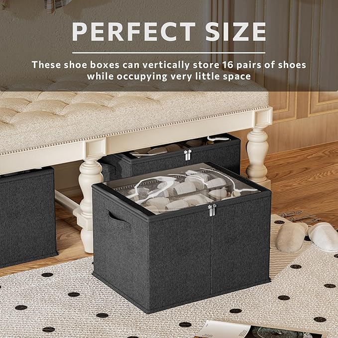 Shoe Organizer for Closet, 2 Pack Sturdy Shoe Storage Bins - Image 2