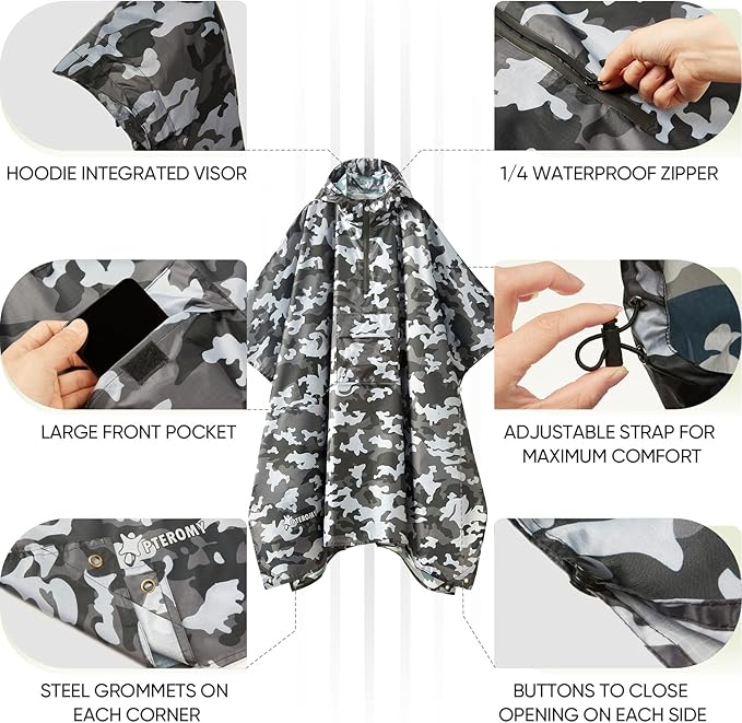 PTEROMY Hooded Rain Poncho for Adult - Image 2