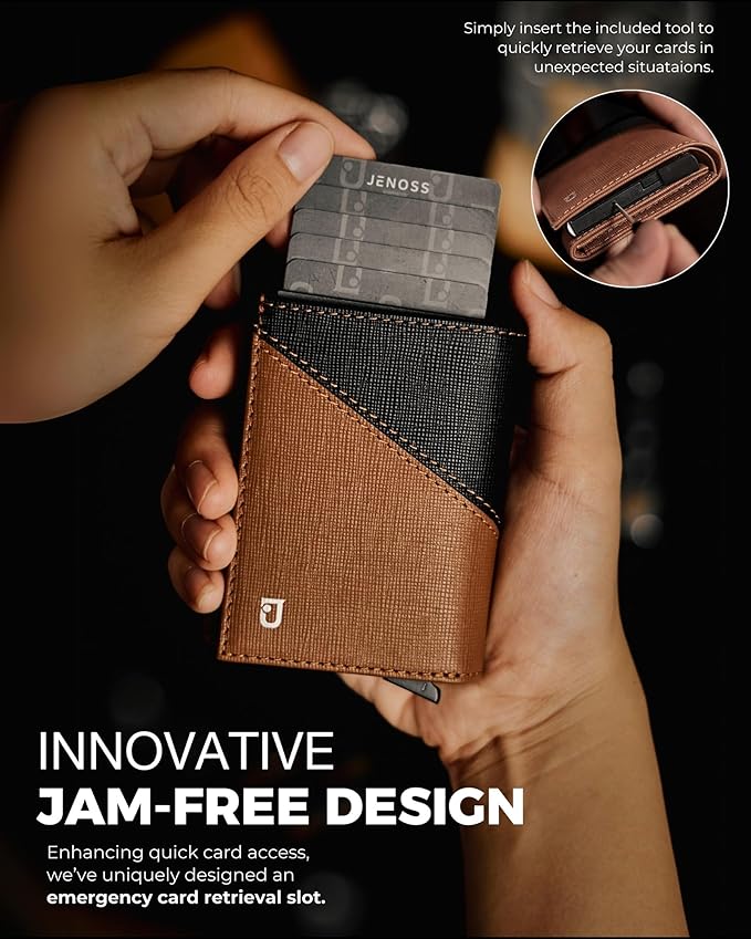Jenoss Smart Wallet For Men: Full Grain Leather, Handcrafted, Slide Metal Pop - Image 5