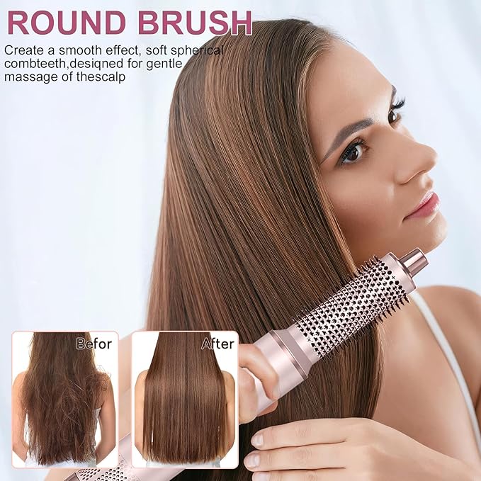 5 in 1 Hair Styler & Hot Air Brush - Air Curling Wrap with Low-Speed Negative Ion Technology, Hair Dryer Brush for Drying, Curling, Straightening & Styling, Hair Styling Tools at Home (Pink)