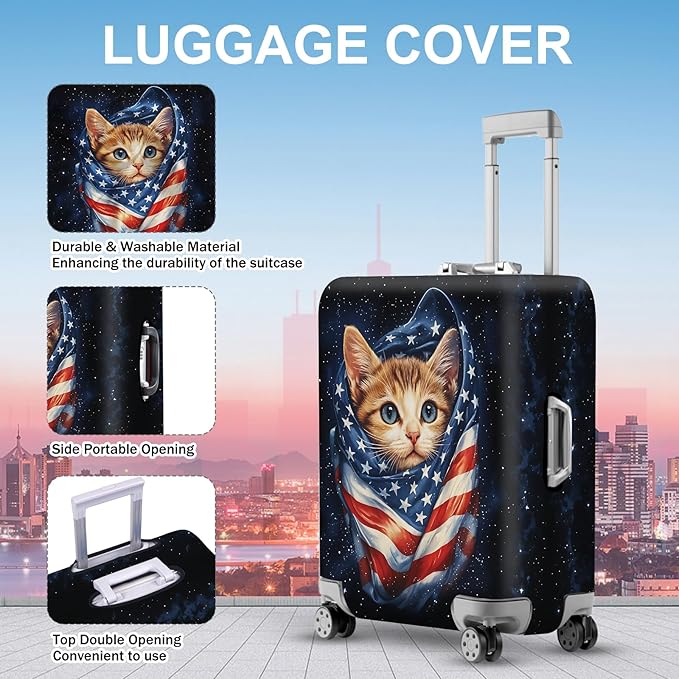ANNA QUEEN Cute Patriotic Cat Luggage Cover, American Flag Suitcase Protector - Image 2
