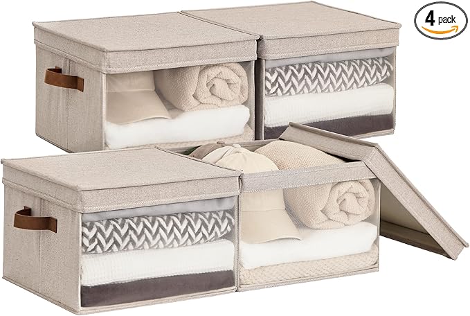 StorageWorks Storage Bins with Lid and Clear Window, Fabric Storage Boxes with by StorageWorks