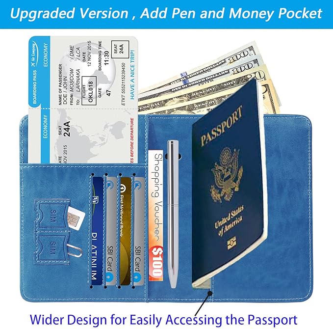 Passport Holder Cover Wallet Travel Essentials RFID Blocking Leather Card Case - Image 2