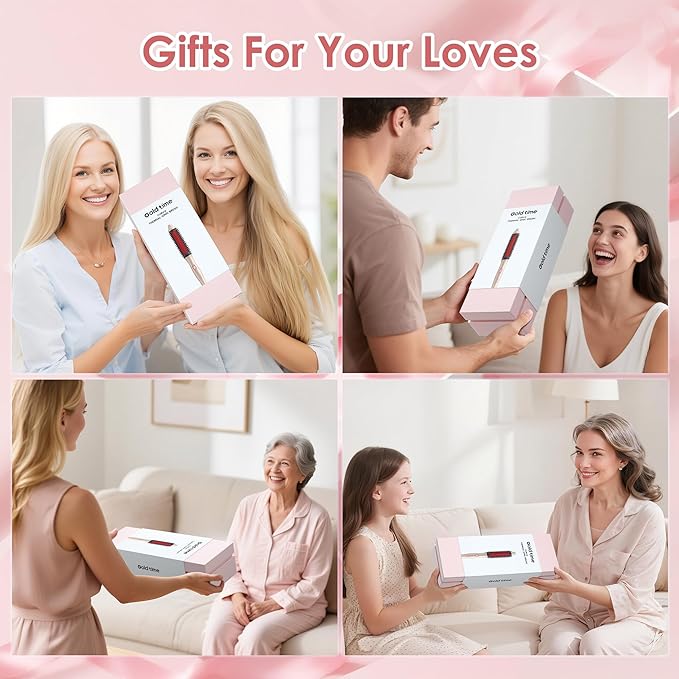 Infrared Thermal Brush 1.65”, 100M Negative Ions 2-in-1 Curling & Straightening Round Brush, 6 Heat Settings, Dual Voltage Styler, Lightweight & Quiet, Auto Shut-Off, Elegant Gift Box for Women