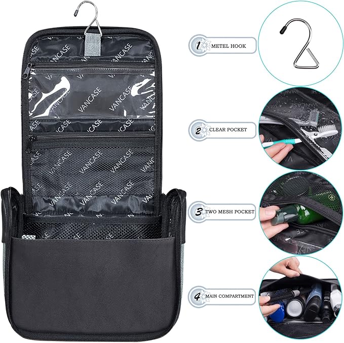 Hanging Toiletry Bag for Men VANCASE Vintage Leather Shaving Dopp Kit Medium - Image 4
