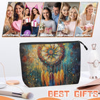 Cosmetic Bags Travel Makeup Toilet Case Waterproof Pouch for Women Girls 6.7X9.45inches - Ornate Dreamcatcher With Colorful Feathers And Beads