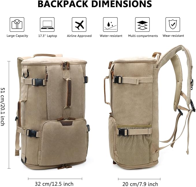 G-FAVOR 40L Travel Backpack, Vintage Canvas Rucksack Convertible Duffel Bag - Image 5