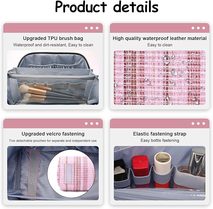 Travel Makeup Bag for Women: Large Capacity Open Flat Make up Bag Set of 3 - Image 4