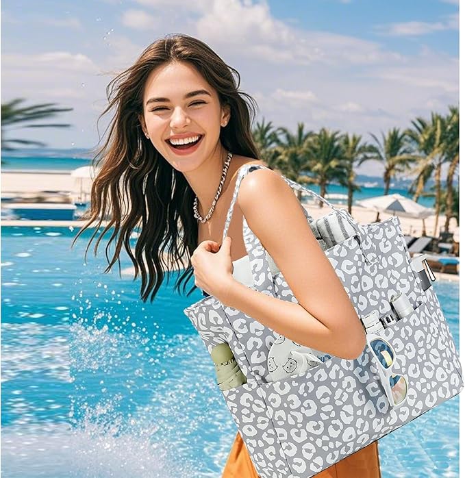 LEDAOU Large Beach Tote Bag Women Waterproof Sandproof Zipper Beach Tote Bag - Image 9
