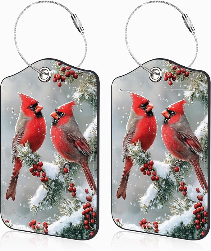 Red Cardinals on Snowy Branches Set of 2 Luggage Tags by Unknown