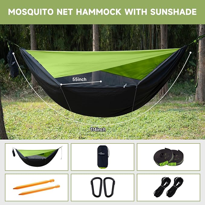 Camping Hammock with Mosquito Net and Sunshade, Backpacking Hammock with Ridge - Image 9