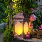 14" Solar Lanterns Outdoor Waterproof, Glass Flickering Flame Solar Lantern - Image 6