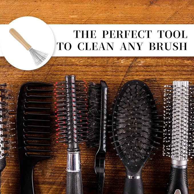 Hair Brush Cleaner, Portable and Mini Hairbrush Cleaner Tool Metal Wire Rake and Ergonomic Wooden Handle Comb Cleaning Brush for Removing Hair Dust Home and Salon Use