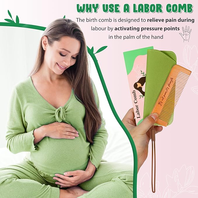 Arrozon Rectangular Labor Comb - Birthing and Delivery Essential for Pregnancy, Wooden Birth Gift for New Moms