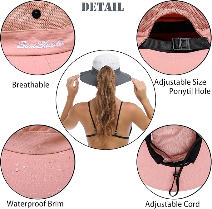 Womens Summer Sun Hat Beach Hat Wide Brim Outdoor UV Protection Hat Foldable - Image 3