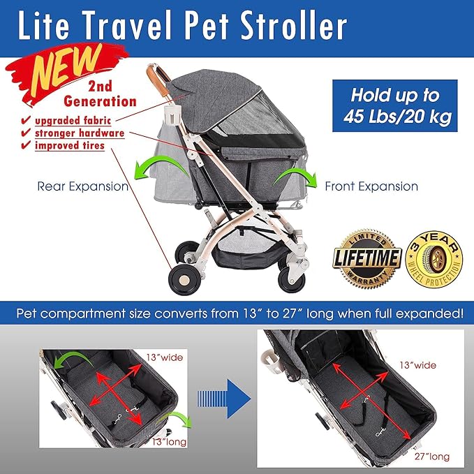 HPZ-PR America Pet Rover Lite Premium Light-Weight Dog/Cat/Pet Stroller Travel - Image 2