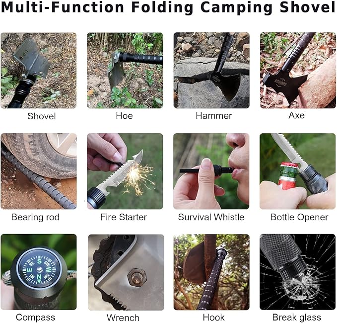 Survival Shovel Survival Axe, Camping Folding Shovels Hatchet - Image 4