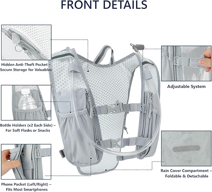 Zavothy Hydration Running Vest for Men & Women – Lightweight 1.5L Hydration Pack - Image 3
