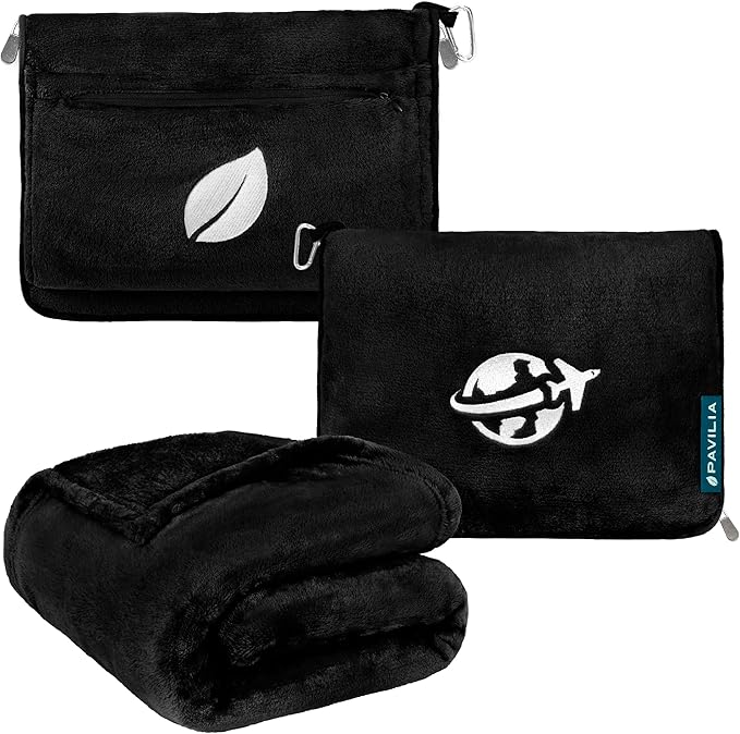 PAVILIA Travel Blanket and Pillow, Arms Opening Airplane Blankets by PAVILIA