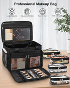 TANTO Extra Large Makeup Bag Travel Makeup Case Professional Makeup Artist Bag with 4 Clear Pouches Hairstylist Cosmetic Bag with Detachable Dividers and Shoulder Straps