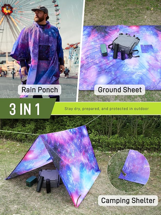 SaphiRose Extra Thick Hooded Rain Poncho Double Layer Waterproof Raincoat Jacket - Image 2