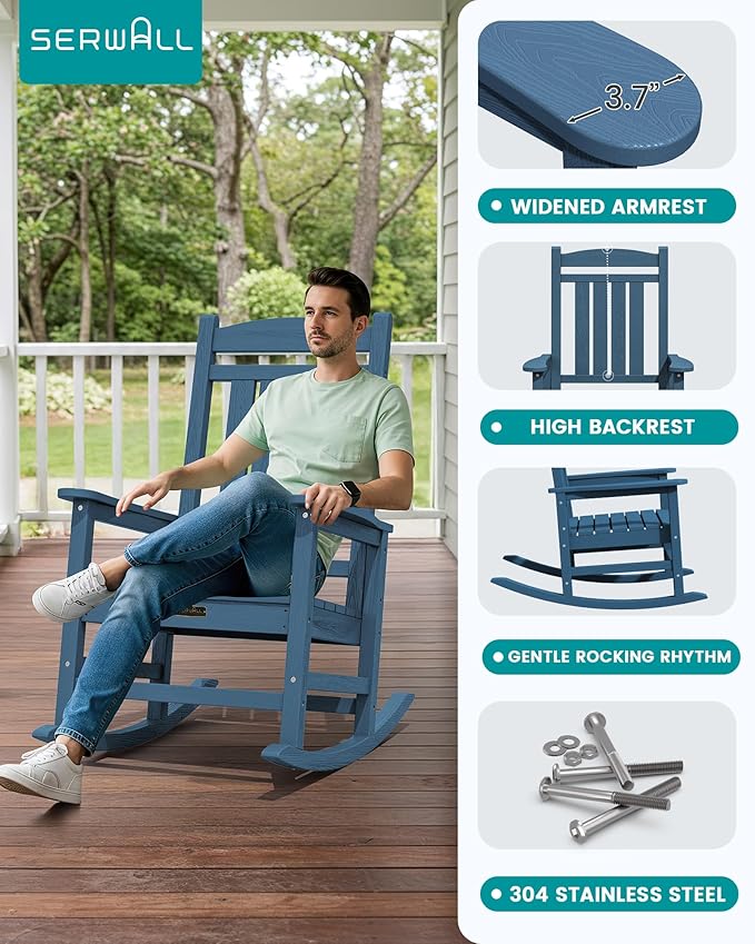 SERWALL Outdoor Rocking Chair Set of 2, HDPE Patio Rocking Chair All-Weather - Image 5