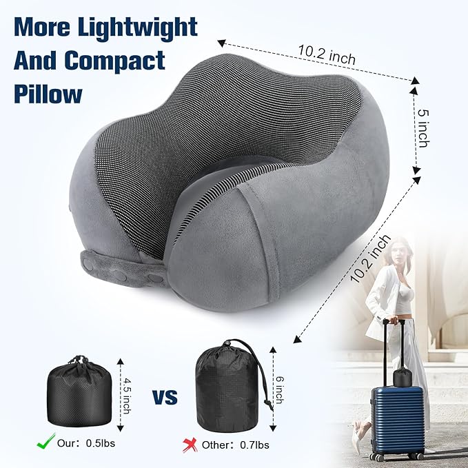 Neck Pillow for Traveling, Travel Pillows for Airplanes, 100% Pure Memory Foam - Image 3