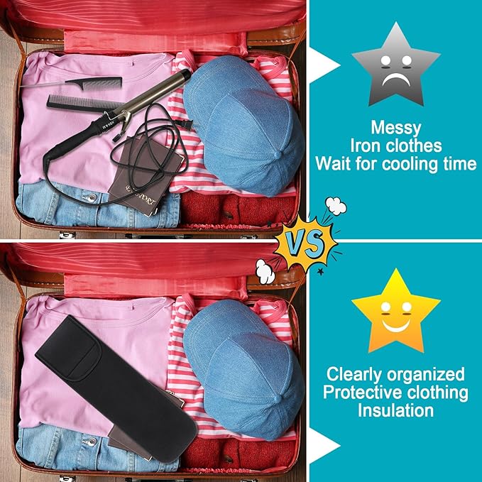Shappy 2 Pcs Heat Resistant Hair Tools Bag Curling Iron Travel Case Cover Neoprene Flat Iron Holder Travel Case and Silicone Mat Pouch for Hot Hair Tools Storage Organizer(Classic Style)