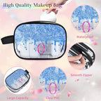 Personalized Travel Transparent Cosmetic Bag Waterproof Makeup Bags, Custom Name Light Sky Blue Curtain Glittering Romantic Organizer Case Clear Toiletries Container Bag