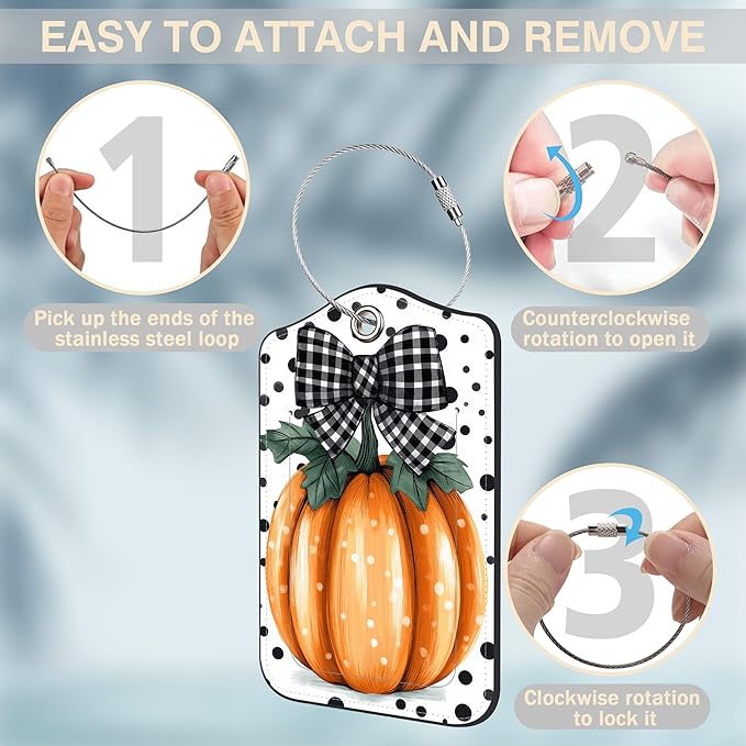 2 Pcs Pumpkin with Checkered Bow Luggage Tags - Image 4