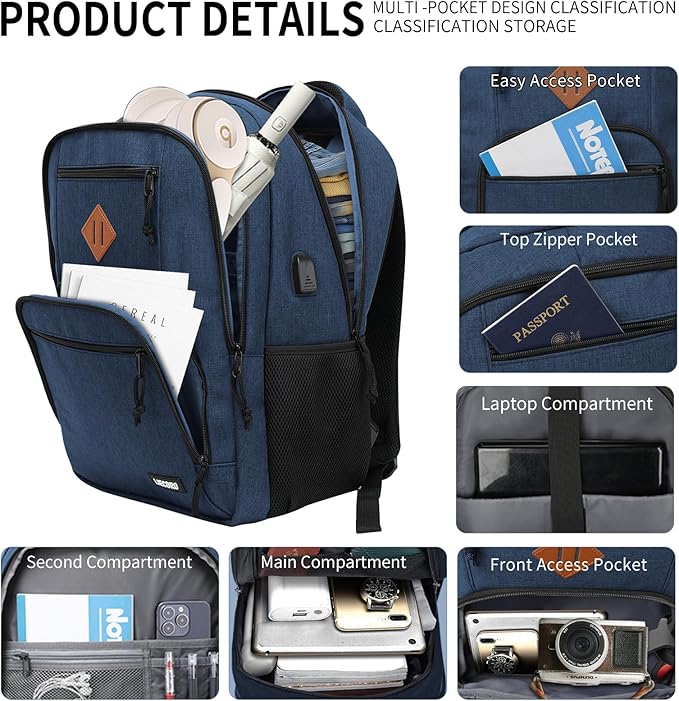 Blue Backpacks for Men, Backpack for School, School Backpack for Boys Teens - Image 2