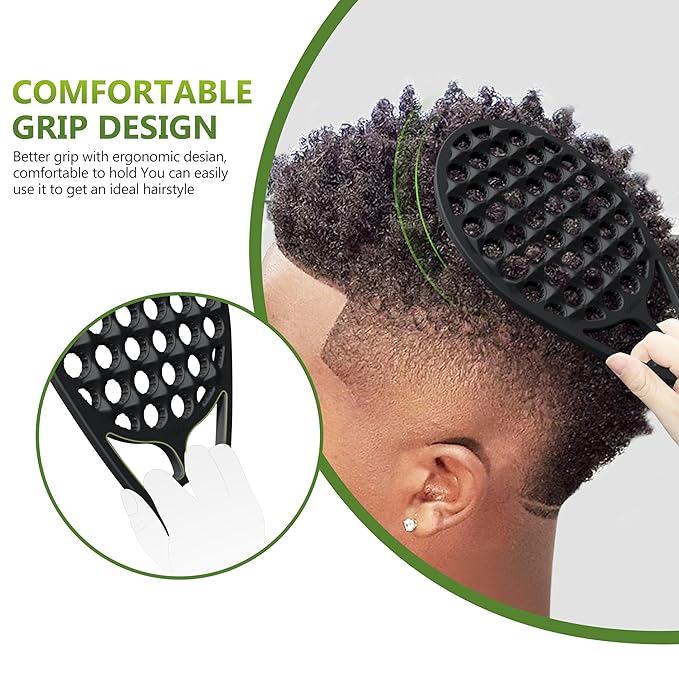 KOUPA Silicone Curly Hair Brush with Pick Comb, One Piece Twist Curl Comb for Afro Curls, Washable Hair Tool for Men Women, Black